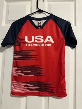USA FIFA World Cup Kids Red Soccer Jersey with Navy Accents